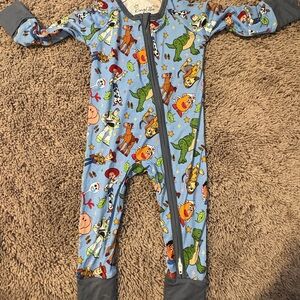 Blue Toy Story Character Print Kids Footed One-Piece Pajamas